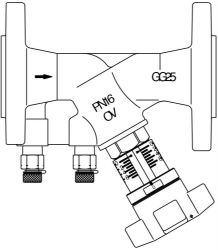 Bild von OVENTROP Strangregulierventil „Hydrocontrol VFC“ PN 16 Flansch/Ansi, 2 Messventile, GG25, DN 20, Art.Nr. : 1062946