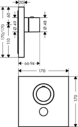 Bild von AXOR ShowerSelect ShowerSelect Thermostat Highflow Square für 1 Verbraucher und einen zusätzlichen Abgang Unterputz, Art.Nr. 36716000