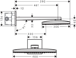 Bild von AXOR ShowerSolutions Kopfbrause 460/300 3jet mit Brausearm und eckiger Rosette, Art.Nr. 35282000