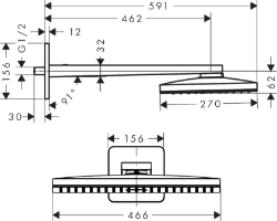 Bild von AXOR ShowerSolutions Kopfbrause 460/300 1jet mit Brausearm und Softcube Rosette, Art.Nr. 35274000