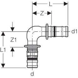 Bild von Geberit Mepla Übergangswinkel 90° auf MeplaFix, DN 15 / 15, d 20 mm, Art.-Nr. 622.272.00.5