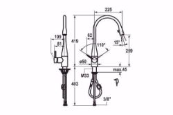 Bild von KWC EVE Küche edelstahl A 225 Hebelmischer Auszugauslauf verdeckt Neoperl Caché integrierter O, stahl, seitenbedient, flex-PEX 3/8", mit Steckernetzteil Z.635.582, Art.Nr. : 10.121.103.700FL