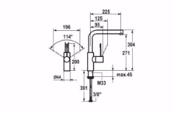 Bild von KWC ONO Küche chromeline A 225 Hebelmischer Schwenkauslauf 360° Neoperl Caché OptimalSpace - , chromeline, flex-PEX 3/8", Art.Nr. : 10.151.013.000FL