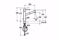 Bild von KWC ONO Küche chromeline A 220 Hebelmischer Auszugbrause mit SprayClean bis 700 mm ausziehbar Power, chromeline, flex-PEX 3/8", Art.Nr. : 10.151.033.000FL