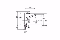 Bild von KWC ONO Küche edelstahl A 225 Hebelmischer Schwenkauslauf 270° Neoperl Caché, stahl, flex-PEX 3/8",wegnehmb., Art.Nr. : 10.151.043.700FL