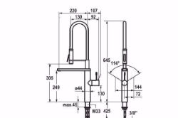 Bild von KWC ONO Küche edelstahl A 220 Hebelmischer EasyLock - einfache Auszugbrausenrückführung Schwenkau, Stahl, schwenkbar, flex-PEX 3/8", Art.Nr. : 10.151.423.700FL