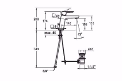 Bild von KWC MONTA Waschtisch chromeline A 145 Hebelmischer Auslauf fest Neoperl Perlator SSR, Schwenkstr, chromeline, mit Ablaufventil, flex-PEX 3/8", Art.Nr. : 12.411.043.000FL