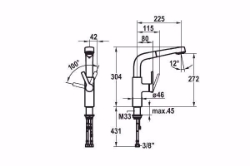 Bild von KWC SUNO Küche chromeline A 225 Hebelmischer Auszugbrause mit SprayClean bis 600 mm ausziehbar Powe, chromeline, seitenbedient, flex-PEX 3/8", Art.Nr. : 10.171.003.000FL