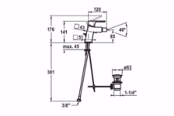 Bild von KWC MONTA Bidet chromeline A 120 Hebelmischer Auslauf fest Kugelgelenk-Neoperl Perlator, chromeline, mit Ablaufventil, flex-PEX 3/8", Art.Nr. : 13.411.041.000FL