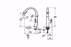 Bild von KWC ZOE Küche decor steel A 215 Hebelmischer Ausziehbare Umstellbrause verdeckt ergonomische Auszug, splen-brush-st.steel,seitenbed, flex-Pex 3/8", mit Steckernetzteil Z.635.582, Art.Nr. : 10.201.122.127FL