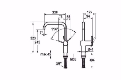 Bild von KWC LIVELLO Küche chromeline A 225 Hebelmischer Schwenkauslauf 160° Neoperl Caché OptimalSpac, chromeline, seitenbedient, flex-PEX 3/8", Art.Nr. : 10.231.013.000FL