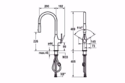 Bild von KWC SIN Küche chromeline A 200 Hebelmischer Ausziehbare Umstellbrause 360° drehbar SprayClean Tech, chromeline, flex-PEX 3/8", Art.Nr. : 10.261.002.000FL