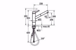 Bild von KWC INOX Küche edelstahl A 230 Hebelmischer Auszugauslauf Neoperl Cascade bis 700 mm ausziehbar, stahl, flex-PEX 3/8", A230, Art.Nr. : 10.271.303.700FL