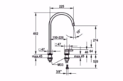 Bild von KWC ERA Küche edelstahl A 225 Hebelmischer Schwenkauslauf 150° oder 360° Neoperl Perlator lam, Stahl, flex-PEX 3/8", A225, J-Auslauf, Art.Nr. : 10.392.023.700FL