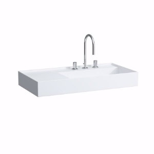 Bild von Laufen KARTELL BY LAUFEN - Waschtisch, Ablage links, mit verdecktem Ablauf, 900 x 460 x 120 400, LCC-weiss 1 Loch rechts für Mischeinheit, Art.Nr. : H8103394008151