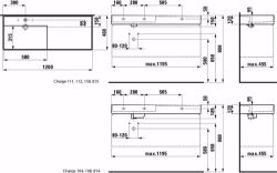 Bild von Laufen KARTELL BY LAUFEN - Waschtisch, Ablage rechts, mit verdecktem Ablauf, 1200 x 460 x 120 000, weiss 1 Hahnloch/ohne Überlauf, Art.Nr. : H8133320001111