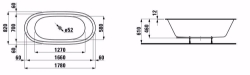 Bild von Laufen ALESSI ONE - Badewanne, aus Mineralgusswerkstoff Sentec, Einbauversion, mit Mittelablauf, mit Fussgestell, 000 weiss, 1998 x 998 x 960, Art.Nr. : H2459710000001