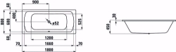 Bild von Laufen MODERNA PLUS - Badewanne, Einbauversion, Stahl-Email 3,5 mm, 000 weiss, mit Schallschutz, 1800 x 800 x 450, Art.Nr. : H2250600000411