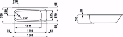 Bild von Laufen MODERNA PLUS - Badewanne, Einbauversion, Stahl-Email 3,5 mm, 000 weiss, mit Schallschutz, 1600 x 395 x 700, Art.Nr. : H2251400000411