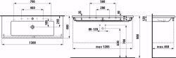 Bild von Laufen LIVING SQUARE - Waschtisch, auch als Doppelwaschtisch einsetzbar, 000 weiss, 2 Hahnlöcher, 1300 x 480 x 115, Art.Nr. : H8164360001071