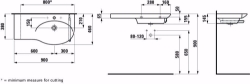 Bild von Laufen PALACE - Waschtisch, Ablage links, schneidbar bis 800 mm, 000 weiss, 1 Hahnloch, 900 x 460 x 155, Art.Nr. : H8167010001041