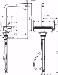 Bild von Hansgrohe Aquno Select M81 Einhebel-Küchenmischer 250, Ausziehauslauf, 2jet, chrom , Art.Nr. : 73836000