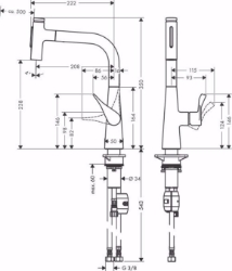 Bild von Hansgrohe Metris Select M71 Einhebel-Küchenmischer 240, Ausziehbrause, 2jet, edelstahl finish , Art.Nr. : 73822800