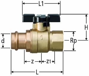 Bild von Nussbaum 82111 Optipress-Kugelhahn mit Innengewinde, mit Flügelgriff, Grösse: 15 x ½, Art.Nr. 82111.22