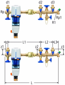 Bild von Nussbaum  31204 Standard-Verteilbatterie mit Redfil rückspülbar mit Optipress-Aquaplus-Anschlussverschraubungen 92020 / 92021, mit Anschlussflansch 12085, Grösse: 1¼x22x22x22, Art.Nr. 31204.23