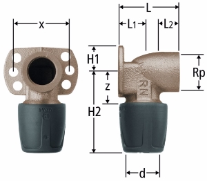 Bild von Nussbaum  85115 Optiflex-Profix-Anschlusswinkel mit Wandflansch, Grösse: ¾ x 20 x 45, Art.Nr. 85115.23