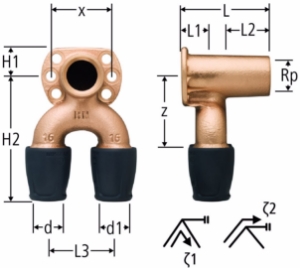 Bild von Nussbaum  85119 Optiflex-Profix-Doppel-Anschlusswinkel mit Wandflansch, Grösse: ½ x 16 x 16, Art.Nr. 85119.21