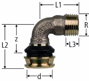 Bild von Nussbaum  84245 Optiflex-Flowpress-Bogen 90° mit Aussengewinde, Grösse: 20 x ½, Art.Nr. 84245.23