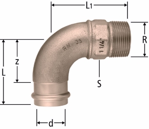 Bild von Nussbaum  81005 Optipress-Aquaplus-Bogen 90° mit Aussengewinde, Grösse: 15 x ½, Art.Nr. 81005.22