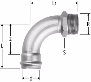 Bild von Nussbaum  80005 Optipress-Aquaplus-Bogen 90° mit Aussengewinde, Grösse: 18 x ¾, Art.Nr. 80005.24