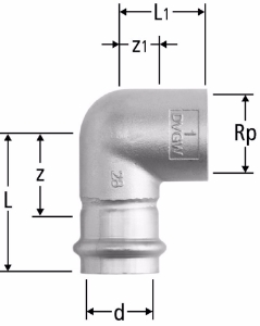 Bild von Nussbaum  88006 Optipress-Gaz-Winkel 90° mit Innengewinde, Grösse: 42 x 1½, Art.Nr. 88006.31