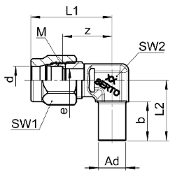 Bild von SERTO Winkelverschraubungen SERTO SO 42621 mit Einstellzapfen, M-Programm, Messing Grösse: 8 ‑ A 8, Art.Nr. :  018.2600.080