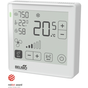 Bild von Belimo Raumbediengerät CO₂ / Feuchte / Temperatur aktiv, NFC, Modbus, BACnet, ePaper-Touch-Display und LED, PC, weiss, RAL 9003, Art.Nr. : P-22RTM-1U00D-2