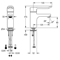 Bild von KWC F5L-Therm F5LT1010 Thermostat-Standbatterie mit Rückflussverhinderer:nein, Berechnungsdurchfluss Trinkwasser:0.07 l/s, Berechnungsdurchfluss Warmwasser:0.07 l/s, Art.Nr. : 2030066301