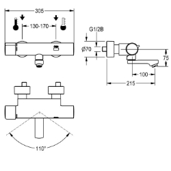 Bild von KWC F5E-Therm F5ET1017 Elektronik-Thermostatbatterie mit Rückflussverhinderer:ja, Berechnungsdurchfluss Trinkwasser:0.07 l/s, Berechnungsdurchfluss Warmwasser:0.07 l/s, Art.Nr. : 2030039528