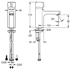 Bild von KWC F5S-Mix F5SM1006 Selbstschluss-Standbatterie mit Rückflussverhinderer:ja, Berechnungsdurchfluss Trinkwasser:0.07 l/s, Berechnungsdurchfluss Warmwasser:0.07 l/s, Art.Nr. : 2030039396