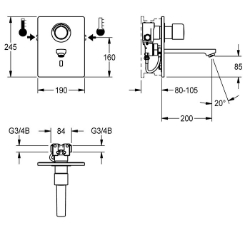 Bild von KWC F5E-Therm F5ET1014 Elektronik-Thermostatbatterie mit Rückflussverhinderer:ja, Ausführung Einbauarmatur:F-Set, Berechnungsdurchfluss Trinkwasser:0.07 l/s, Art.Nr. : 2030038682