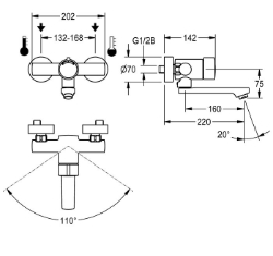 Bild von KWC F3SM1004 Selbstschluss-Wandbatterie mit Rückflussverhinderer:ja, Berechnungsdurchfluss Trinkwasser:0.07 l/s, Berechnungsdurchfluss Warmwasser:0.07 l/s, Art.Nr. : 2030036197