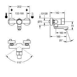 Bild von KWC F3SM1003 Selbstschluss-Wandbatterie mit Rückflussverhinderer:ja, Berechnungsdurchfluss Trinkwasser:0.07 l/s, Berechnungsdurchfluss Warmwasser:0.07 l/s, Art.Nr. : 2030036196