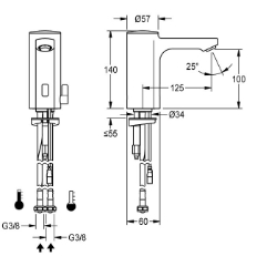 Bild von KWC F5E-Mix F5EM1004 Elektronik-Standbatterie mit Rückflussverhinderer:ja, Berechnungsdurchfluss Trinkwasser:0.07 l/s, Berechnungsdurchfluss Warmwasser:0.07 l/s, Art.Nr. : 2030036159