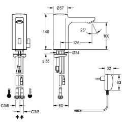 Bild von KWC F5E-Mix F5EM1002 Elektronik-Standbatterie mit Rückflussverhinderer:ja, Berechnungsdurchfluss Trinkwasser:0.07 l/s, Berechnungsdurchfluss Warmwasser:0.07 l/s, Art.Nr. : 2030035328