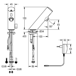 Bild von KWC F3EM1002 Elektronik-Standbatterie mit Rückflussverhinderer:ja, Berechnungsdurchfluss Trinkwasser:0.07 l/s, Berechnungsdurchfluss Warmwasser:0.07 l/s, Art.Nr. : 2030033389