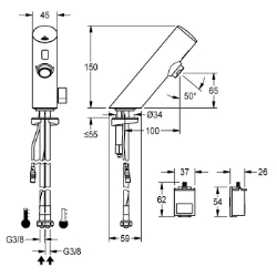 Bild von KWC F3EM1001 Elektronik-Standbatterie mit Rückflussverhinderer:ja, Berechnungsdurchfluss Trinkwasser:0.07 l/s, Berechnungsdurchfluss Warmwasser:0.07 l/s, Art.Nr. : 2030033388