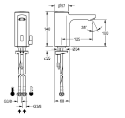 Bild von KWC F5E-Mix F5EM1001 Elektronik-Standbatterie mit Rückflussverhinderer:ja, Berechnungsdurchfluss Trinkwasser:0.07 l/s, Berechnungsdurchfluss Warmwasser:0.07 l/s, Art.Nr. : 2030027923