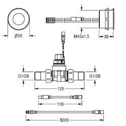 Bild von KWC F5E F5EV1013 Waschplatzarmatur mit Rückflussverhinderer:nein, A3000 open-kompatibel:ja, Voreinstellung Hygienespülung:24 Stunden nach der letzten Betätigung, Art.Nr. : 2030062315