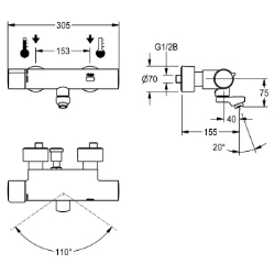 Bild von KWC F5E-Therm F5ET1019 Elektronik-Thermostatbatterie mit Rückflussverhinderer:ja, Berechnungsdurchfluss Trinkwasser:0.07 l/s, Berechnungsdurchfluss Warmwasser:0.07 l/s, Art.Nr. : 2030039530